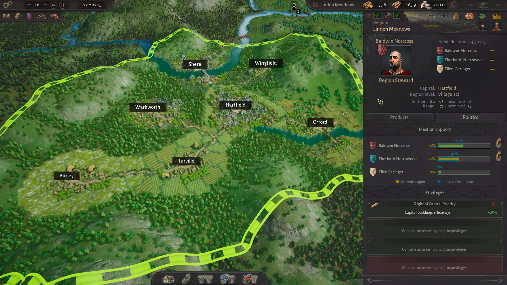 The Linden Meadows region in County of Fortune with a steward election panel