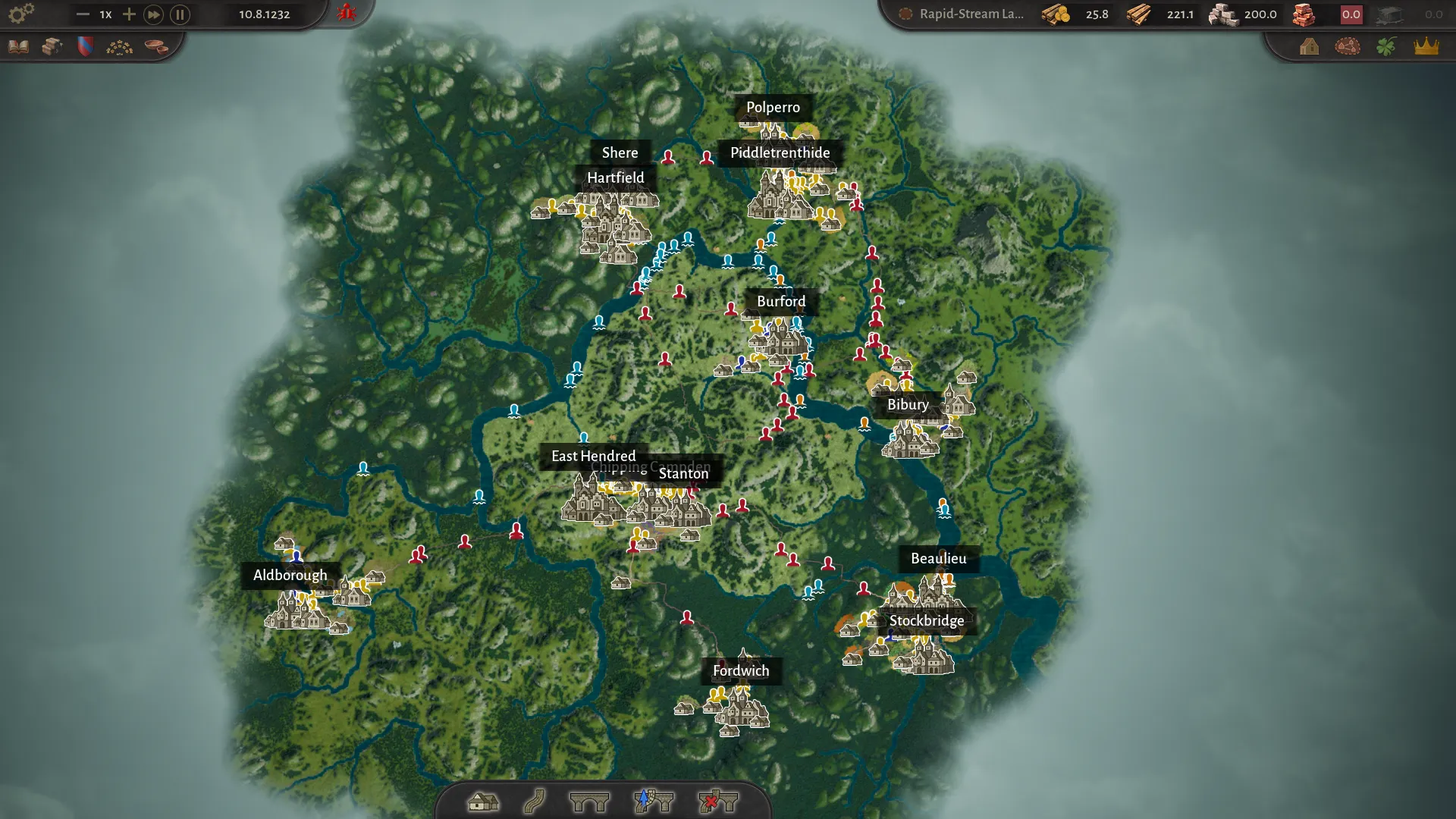 A county map in County of Fortune showing many connected settlements